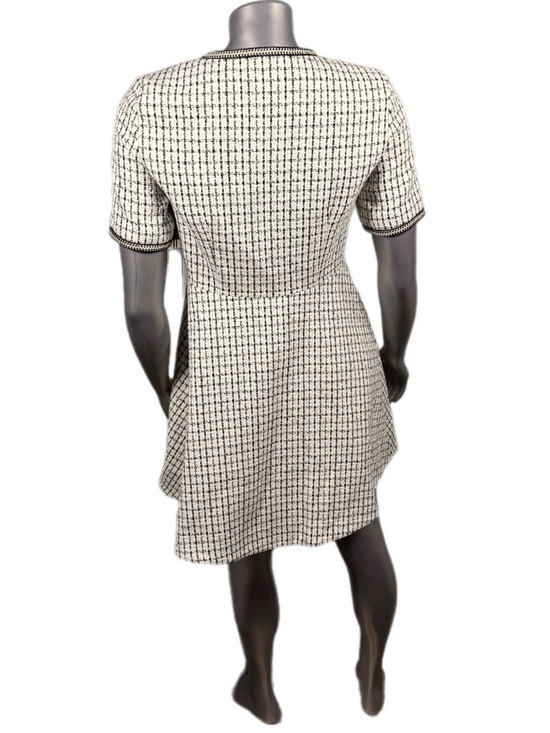 CeCe | Crew Neck Black & White Tweed Fit & Flare Dress Silver Button Down - Picture 5 of 15